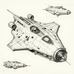 technical drawings for a faster than light space ship, detailed