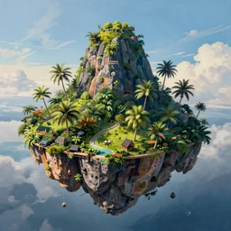 a massive tropical island floating in the air, epic, impressive, painted by craig mullins and jonathan bach, artstation, 8 k, high detail
