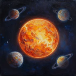 A distant solar system, oil on canvas, trending on artstation, 4K