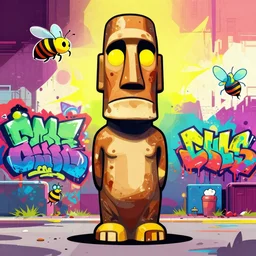 popart vector moai statue digital illustration cartoon graffity street comics colorful beeple, by thomas kinkade