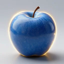 professional photo of an apple that is blue, with a glowing gold aura around it, highly detailed, extremely high quality, hd, 4 k, 8 k, professional photographer, 4 0 mp, canon 3 0 0 mm, lifelike, top - rated, award winning, realistic, detailed lighting, detailed shadows, sharp, no blur, edited, corrected, trending