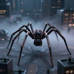 giant spider invading new york, night, fog, 8 mm, 3 d render, octane render, cinema 4 d