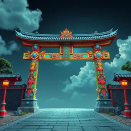 colourful torii gate in the style of android jones, 1 6 k, ultra detailed, ultra intricate, artstation