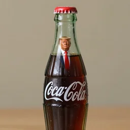 a tiny donald trump stuck inside a coca cola bottle