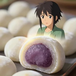 sakimi, makoto shinkai trending on artstation isolated close up food photography mochi, anime style, bright colors, rim light, expert light effects on figure, deep sharp focus, dramatic composition and effects unreal engine, octane, editorial awarded best composition