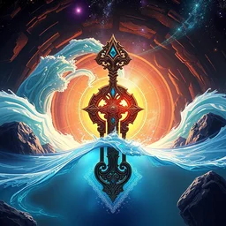 a galaxy key, water wave, ornate and intricate, glowing nether portal, by anton fadeev, by rhads, 4 k