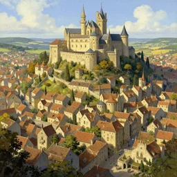 beautiful medieval city by Raymond Swanland, trending on artstation