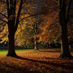 julius sergius klever autumn landscape trees falling leaves grass epic beautiful night