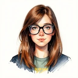a nerdy young woman from berlin with big glasses, character portrait, ink drawing, color, concept art by john van fleet