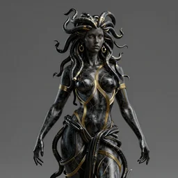 concept art of hard surface statue of gorgeous medusa gorgon, black onyx details, black and gold wires, by jama jurabaev, hyper realistic render, super detailed, photo quality, octane render, corona render