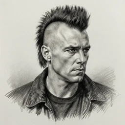 charcoal drawing of travis bickle with a mohawk