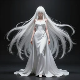 sana kurata, wearing an elegant white dress, absurdly long hair, white hair, hair down to floor, by tom bagshaw and ilya kuvshinov, rtx rendering, volumetric lighting, octane render 1 2 8 k, maya, extreme high intricate details by wlop, digital anime art by ross tran, composition by sana takeda, dramatic lighting by greg rutkowski