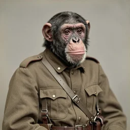 chimpanzee!!! in a civil war uniform. daguerreotype portrait photograph. inspired by gerard grom and ansel adams and zdzislaw beksinski. highly detailed. old timey.