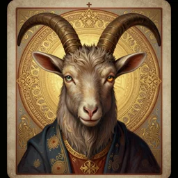 elden ring themed orthodox baphomet goat icon tarot card portrait, piercing gaze, byzantine aesthetic, doom, religious, sinister, ornate, intricate, beautifully backlit, subtle tones, digital painting, concept art, smooth, sharp focus, illustration, art by josan gonzalez, greg rutkowski, killian eng and zdizslaw beksinski