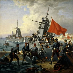naval battle at the port of algiers, 1 8 1 6, by thomas cole, painting