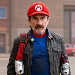 mike ehrmantraut in disguise as super mario. photorealistic.