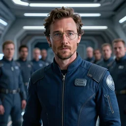 cinematic portrait of matthew mcconaughey in glasses in dark blue futuristic jumpsuit, space station at background, high detail, 8 k, sharp focus, movie still, dramatic lighting, ray tracing, smooth, lane brown, finnstark, oleg bulakh, diego fazio, mike dargas, emanuele dascanio, felix englund, michal karcz