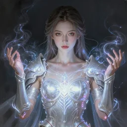 a photorealistic painting of an attractive young girl, partially clothed in ethereal armor emitting psychic powers, beautiful bone structure, anatomically accurate arms and hands, perfectly proportioned face, perfect eyes, intricate, elegant, highly detailed, hyper detailed, trending on tumblr, by artgerm, by loish, fantasy scene, fantasy aesthetic, trending on Artstation
