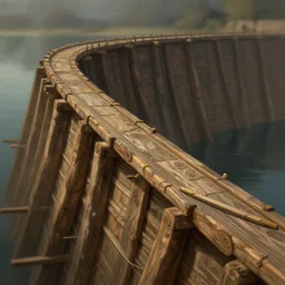 wooden dam, long shot, deep focus, d & d, fantasy, intricate, elegant, highly detailed, digital painting, artstation, concept art, matte, sharp focus, illustration, art by artgerm and greg rutkowski and alphonse mucha
