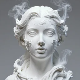 fluid simulation, octane render, female model face photography, smoke sculpture, intricate swirly patterns, female face model, mixing in white paint, white carved abstract sculpture, black mineral quartz sculpt, swirly curls fractal gold, abstract white fluid, golden edges and fractals, wasili kandinski, artstation, render, cinema 4 d, art noveau fresco ink, renessaince paint, liquid acrylic painting