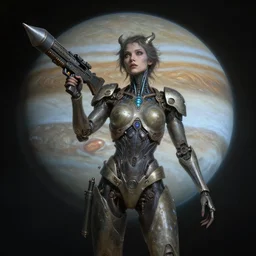 biblical daemonic bautiful cyborg girl with glowing veins, shoulder pads, rocket launcher, on planet jupiter, underwater photography, by gerald brom, by mikhail vrubel, by peter elson, muted colors, extreme detail, trending on artstation, 8 k