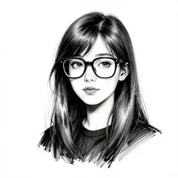 a nerdy young woman from berlin with big glasses, character portrait, ink drawing, black and white, concept art by guy davis