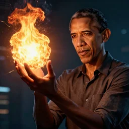 a portrait of dark obama casting fire - ball and shoot it, cyberpunk concept art, trending on artstation, highly detailed, intricate, sharp focus, digital art, 8 k