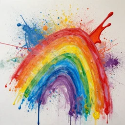 a wall with splashed paint, colors of the rainbow, painted horribly, realistic, well detailed