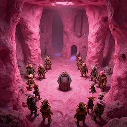 point perspective dungeon pink chasm fantasy dungeon You step into the shaggy room. The walls and floor are made out of plasma that kinda smells like portals. A disproportionate pack of eelfolks guards the room. The room also contains a rotund robe.,by artgerm and Craig Mullins, James Jean, Andrey Ryabovichev, Mark Simonetti and Peter Morbacher 16k