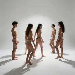 multiple sensual humans interacting, anatomy, long shadows, on white