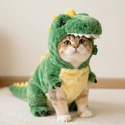 a cat dressed as a cute t - rex costume, kodak 5 0 mm, 4 k