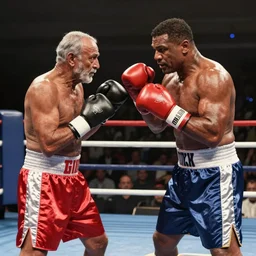 Mahatma Gandhi boxing Mike Tyson in a boxing ring, highly detailed