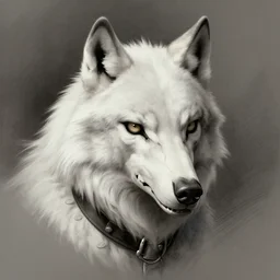 a portrait of a white anthropomorph skull - wolf, collar, drawing, artstation, cinematic, high details, fantasy