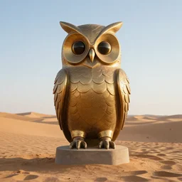 a alien owl in a desert, symmetrical, sculpture