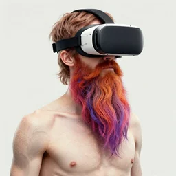 detailed hipster skinny man with!!! vr headset!!!, long vibrant beard, dmt, by james gurney + intricate and vibrant work + portrait + trending on artstation + incredible gothic illustration + exquisite detail