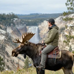 yellowstone hiker riding moose