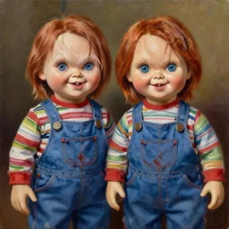 chris pratt and the doll chucky, oil painting, by greg rutkowski