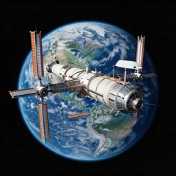 a space station designed by m. c. escher in space, orbiting earth, photograph, escher