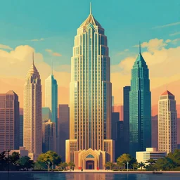 art deco style city scape 8 k hd