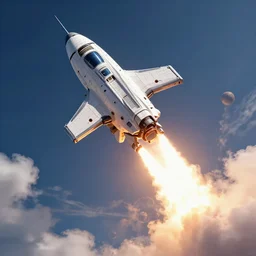 spaceship launching into space full throttle, surrealist environs, digital art