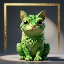 a green cat with frog eyes