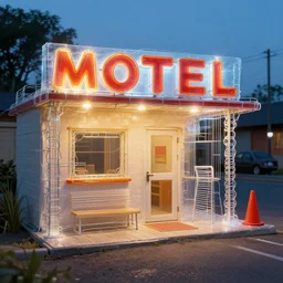 a stock photo of a motel made of plastic and wire trending on ArtStation and lens flare