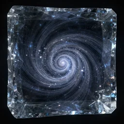 Spiral From the edges to the center into infinity hyperdetailed hyperrealism astral cosmic dystopian ethereal galactic intricate dark, encased in a crystal cube