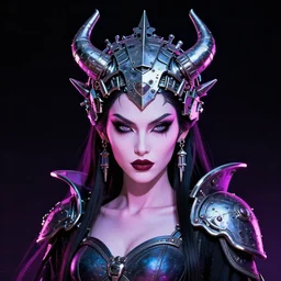 evil princess of the wasteland, scrap metal headdress, strong line, vivid neon color, yellow purple, beautiful! coherent! by brian froud, by frank frazetta, low angle