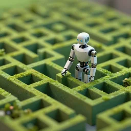 robot in a maze by greg rutkowski and andreas rocha, tilt shift, ultra realistic, lush colours, unreal engine, trending on artstation, 4 k