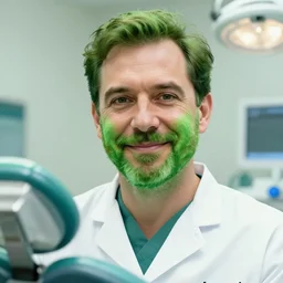 a highly detailed green portrait of a dentist, james gurney, james jean
