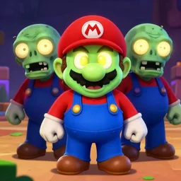 zombie super mario, glowing eyes, glowing eyes, glowing eyes