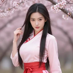 pin - up portrait of a beautiful young mulan, pretty long hair, traditional dress, cherry blossoms, intense flirting, showing curves, symmetrical face, digital art, smooth, extremely detailed, model pose, by wu bayard, by gil elvgren, by ralph horsley, by hanks steve