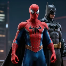 futuristic spiderman dressed batman ,highly detailed, 4k, HDR, award-winning, artstation, octane render