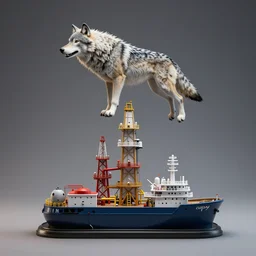 diorama model of a offshore oil by kris kuksi, over the head of a sea wolf, award winning photography, octane render, dramatic ilumination